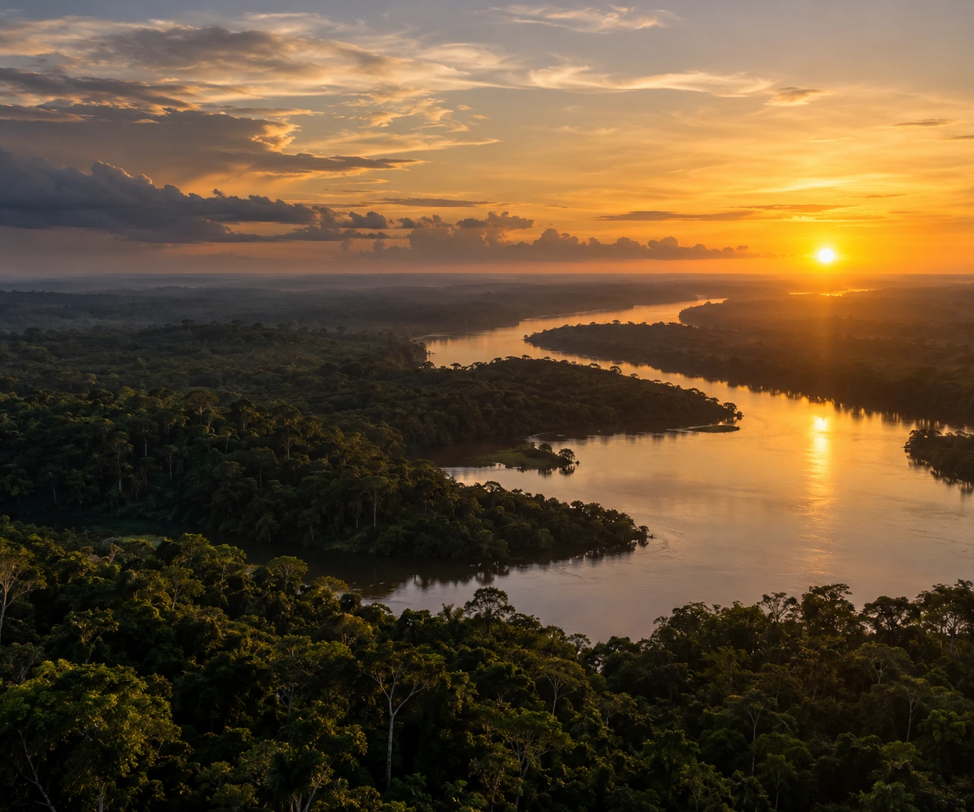 Paisagem amazónica ao entardecer